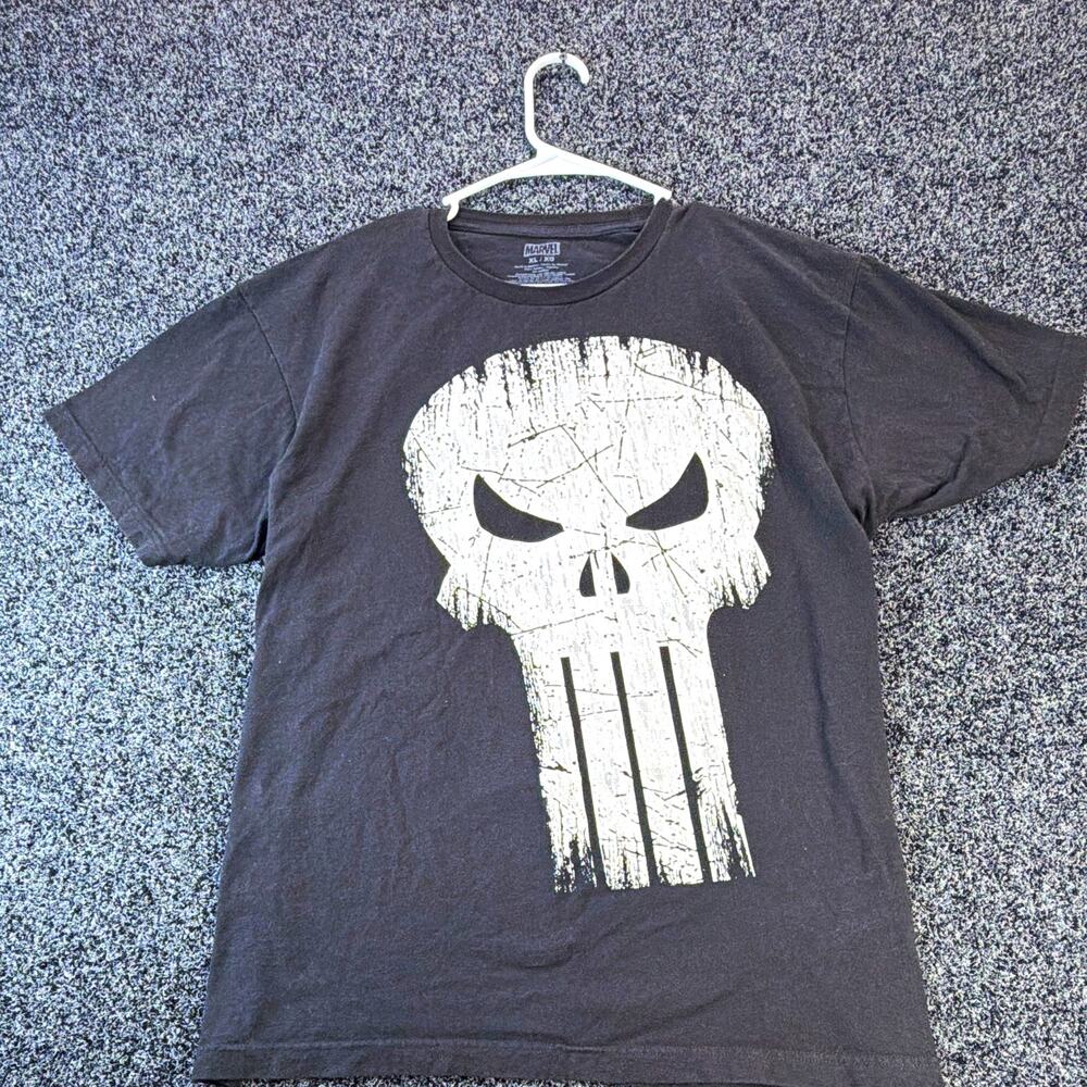 Marvel Punisher Skull Graphic Print Men's Black Crew Neck T-Shirt XL